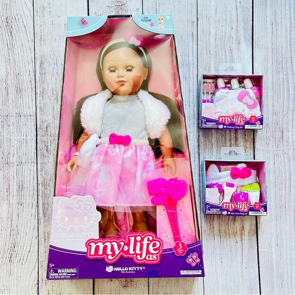 My Life As Hello Kitty 18" Doll, Brunette Hair, Brown Eyes, 50th Anniversary Lot